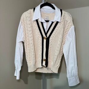 Maeve Cream and Black Cable Knit Sweater